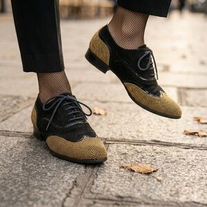 Giuseppe Zanotti Black Suede Gold Studded Lace-Up Oxfords - US 6 (36)